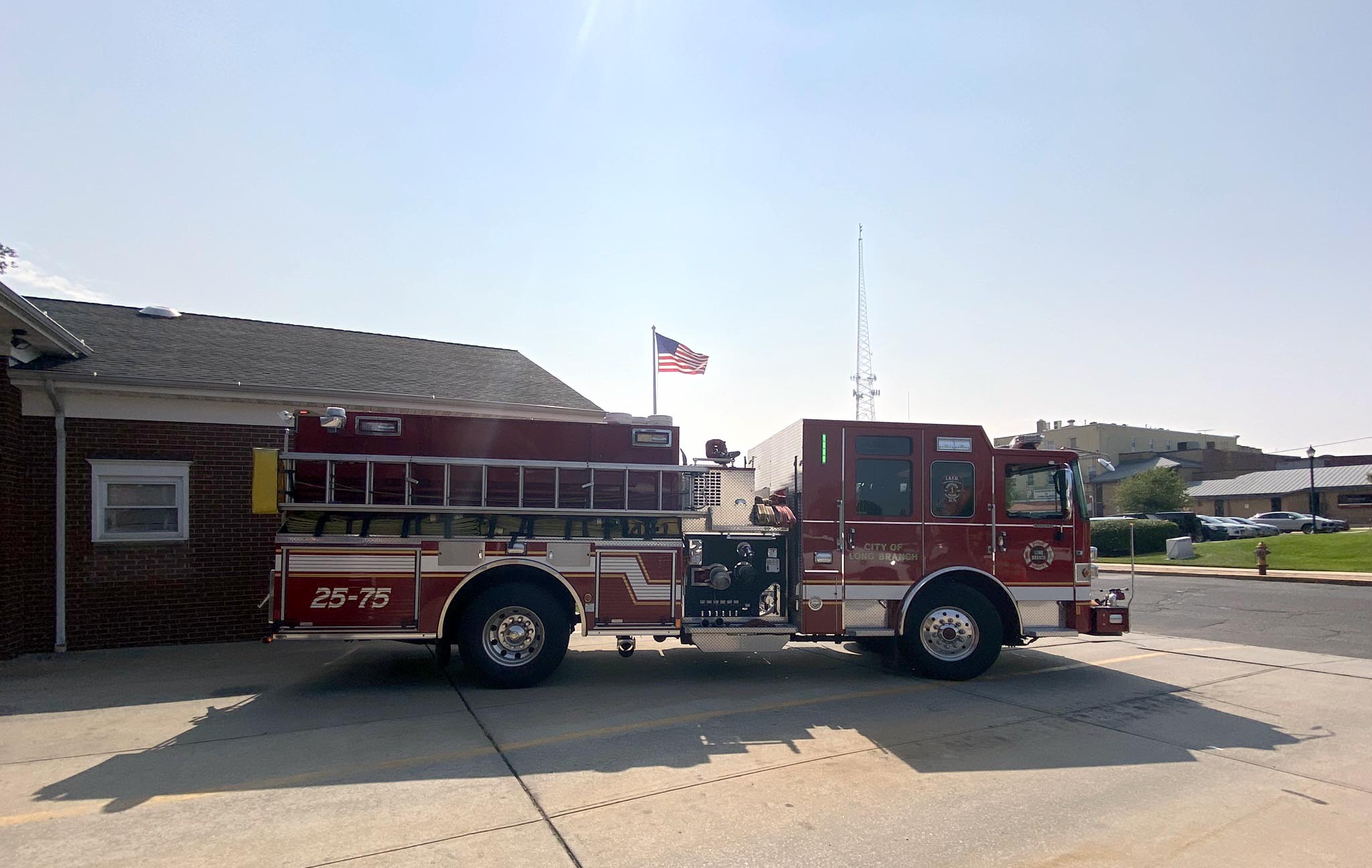 LBFD truck with American flag