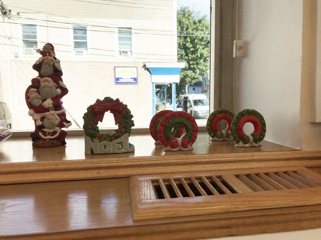 Christmas pottery on window seal