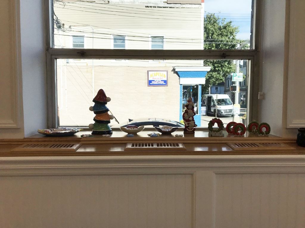 Full display of Christmas pottery